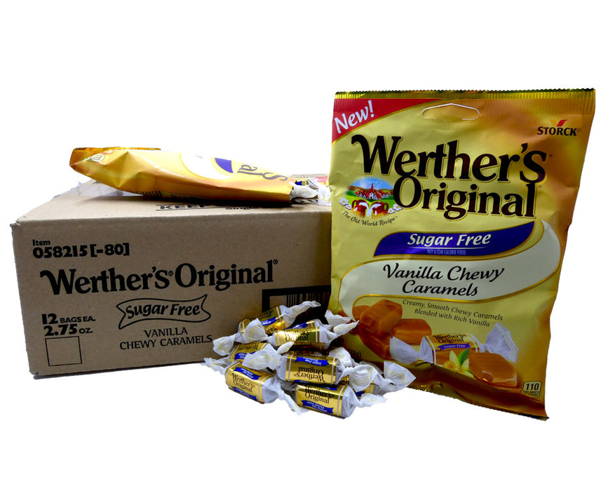 Werther's Original Sugar Free Chewy Caramel Vanilla 2.75 oz Bag or 12 Count Box