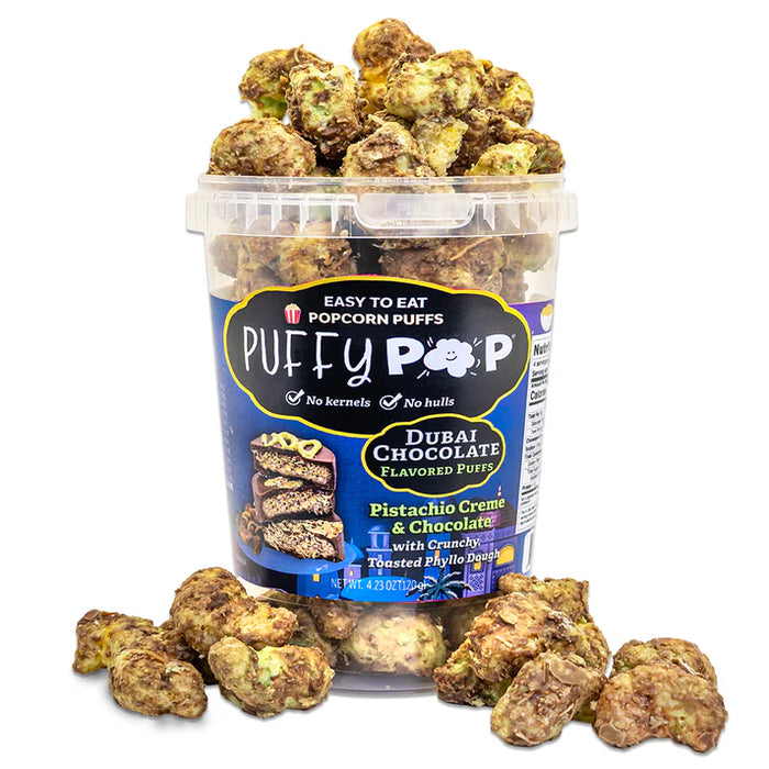 Crack Corn Puffy Pop 4oz Tub Dubai Chocolate