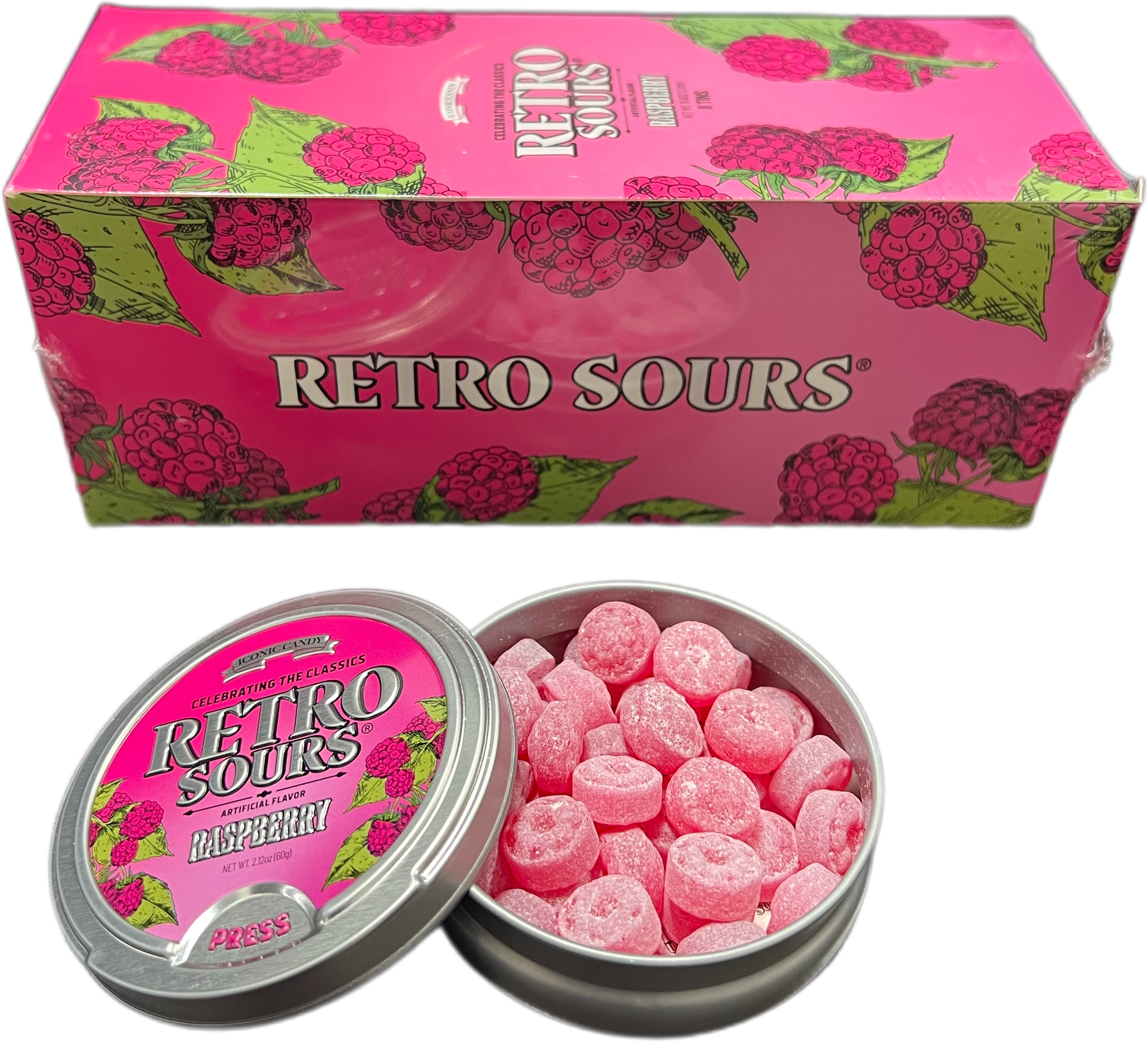 Retro Sours 2.12oz Tin Raspberry — b.a. Sweetie Candy Store