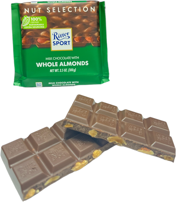Ritter Sport 3.5oz Bar Milk Chocolate Whole Almonds