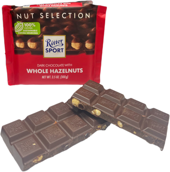 Ritter Sport 3.5oz Bar Dark Chocolate Whole Hazelnut