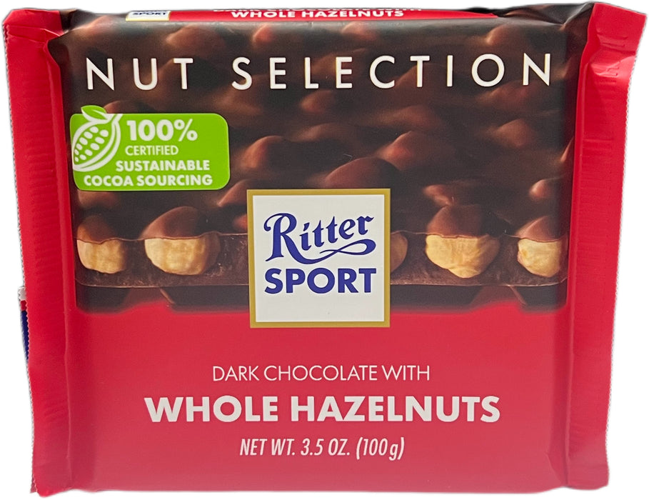 Ritter Sport 3.5oz Bar Dark Chocolate Whole Hazelnut