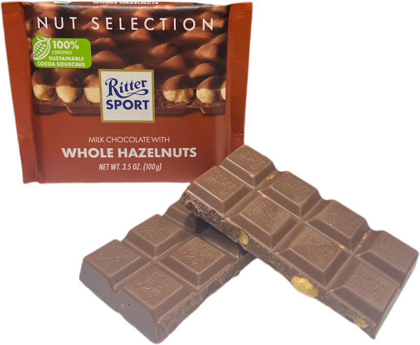 Ritter Sport 3.5oz Bar Milk Chocolate Whole Hazelnut