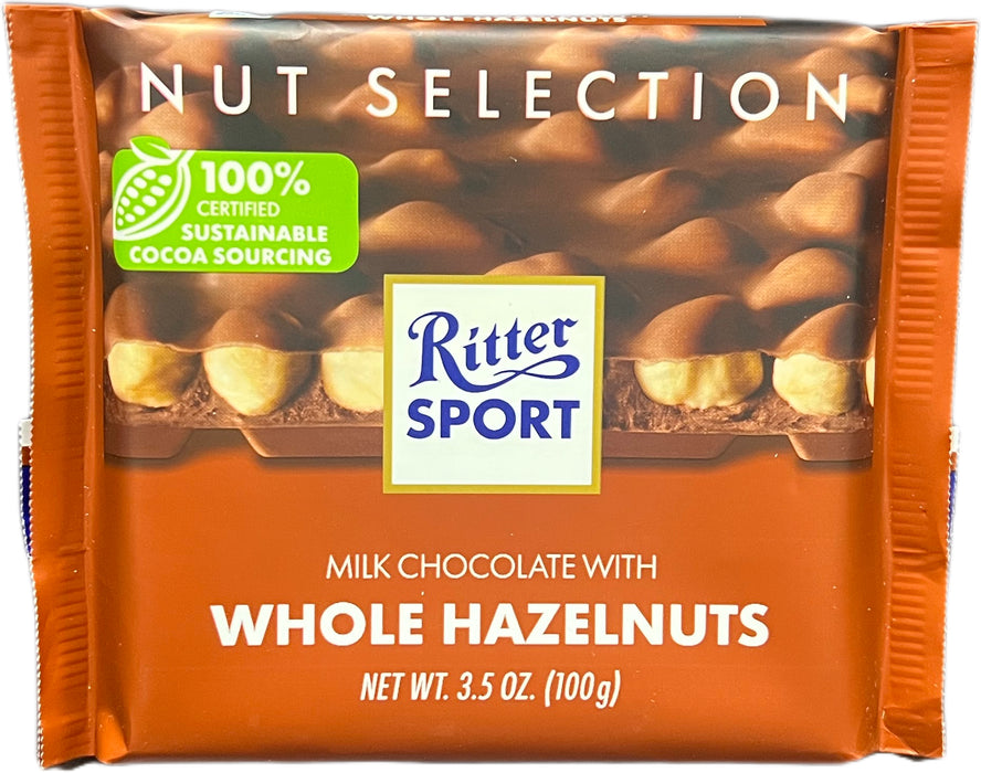 Ritter Sport 3.5oz Bar Milk Chocolate Whole Hazelnut