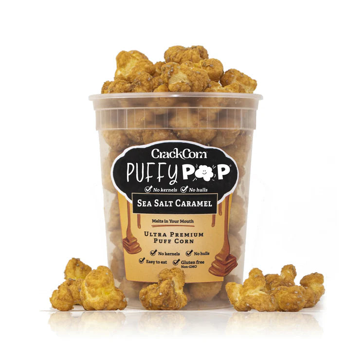 Crack Corn Puffy Pop 4oz Tub Sea Salt Caramel — b.a. Sweetie Candy