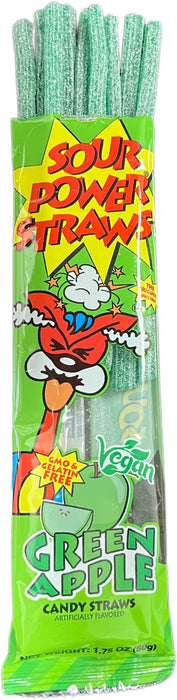 Sour Power Straws Green Apple 1.75oz Package