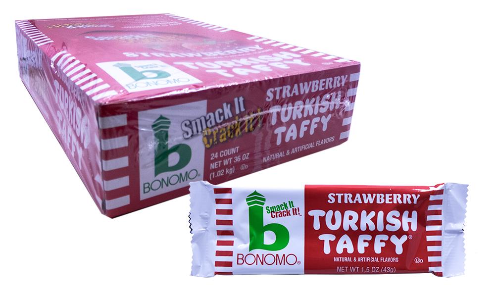 Bonomo Turkish Taffy Strawberry 1.5oz Bar or 24 Count Box