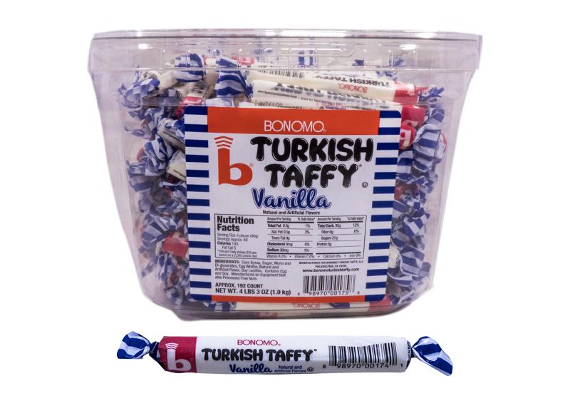 DISCONTINUED ITEM - Bonomo Turkish Taffy Long Twist 192 Count Jar Vanilla Flavored