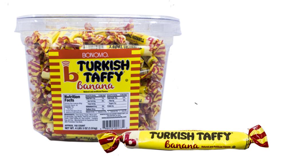 DISCONTINUED ITEM - Bonomo Turkish Taffy Long Twist 192 Count Jar Banana Flavored