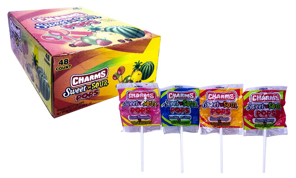 Charms Sweet and Sour Pops .625oz pop or 48ct box — Sweeties Candy