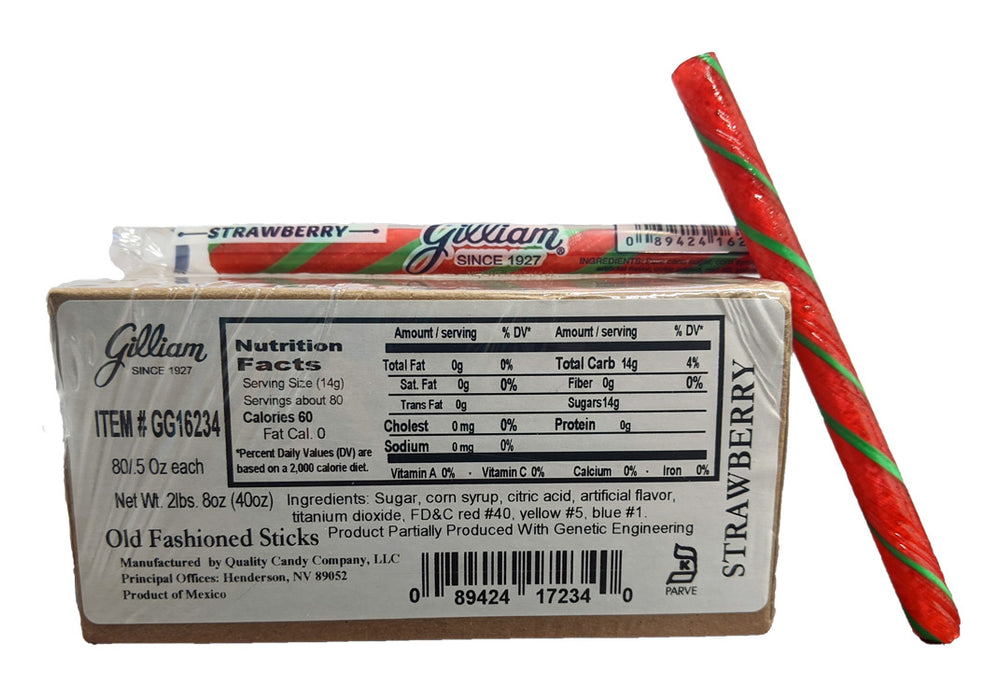 Gilliam .5oz Candy Sticks Strawberry 80 Count Box