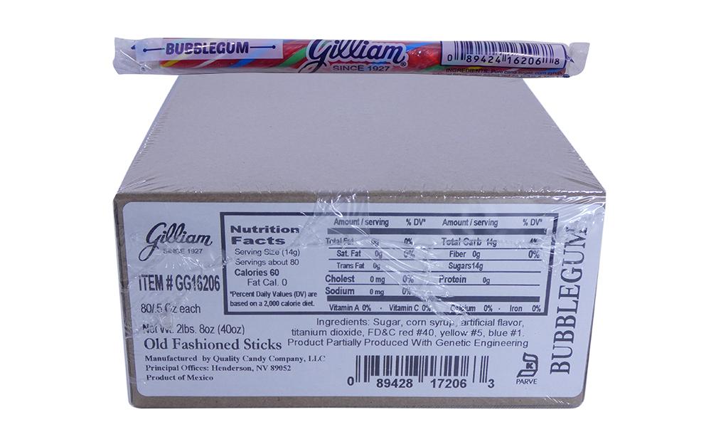 Gilliam .5oz Candy Sticks Bubblegum 80 Count Box