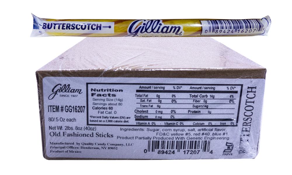 Gilliam .5oz Candy Sticks Butterscotch 80 Count Box