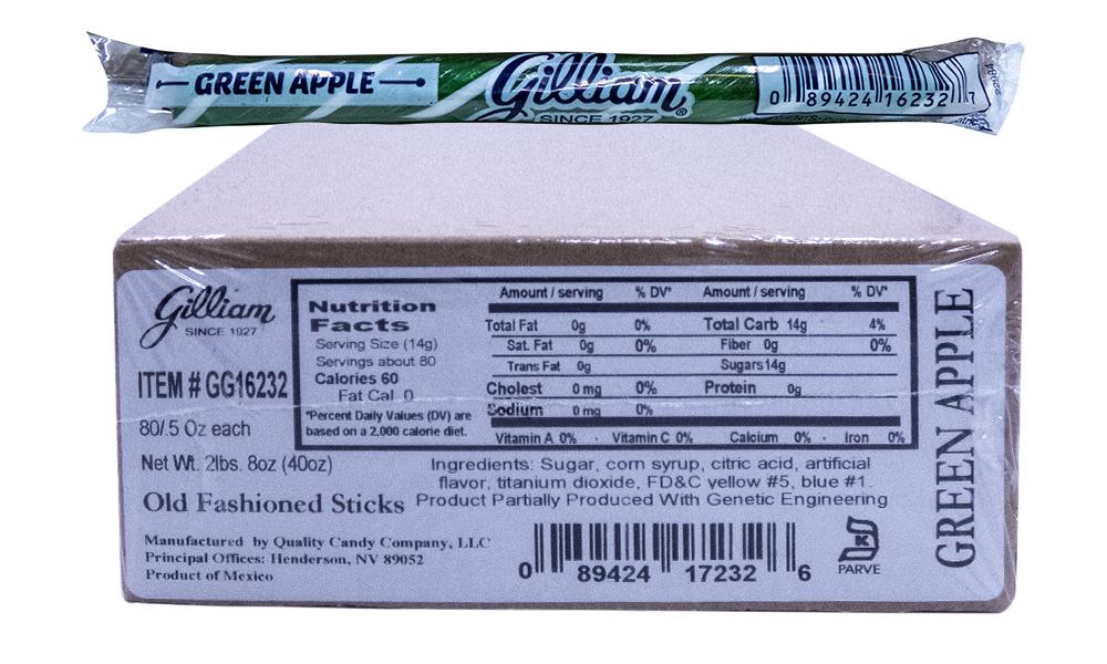 Gilliam .5oz Candy Sticks Green Apple 80 Count Box