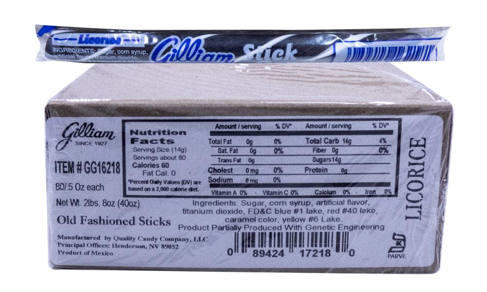Gilliam .5oz Candy Sticks Licorice 80 Count Box
