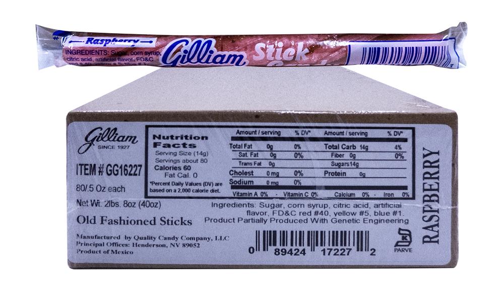 Gilliam .5oz Candy Sticks Raspberry 80 Count Box