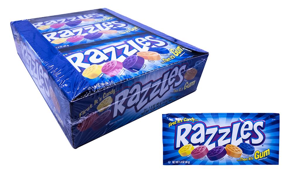 Red Razzles Razzles Original Gum 1.4oz Pack or 24 Count Box — b.a. Sweetie Candy Store