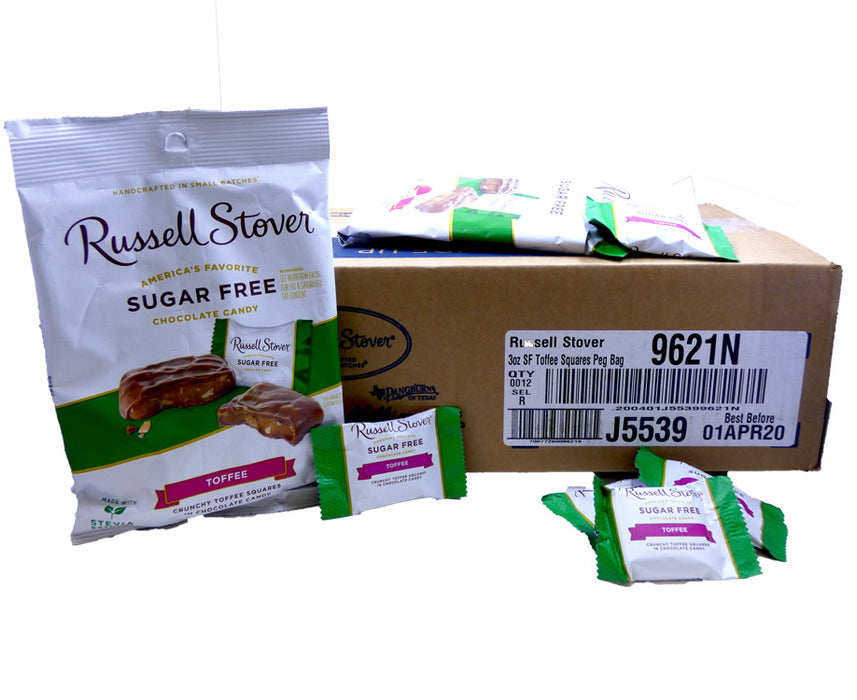 DISCONTINUED ITEM - Russell Stover Sugar Free Toffee Squares 3oz Bag or 12 Count Box